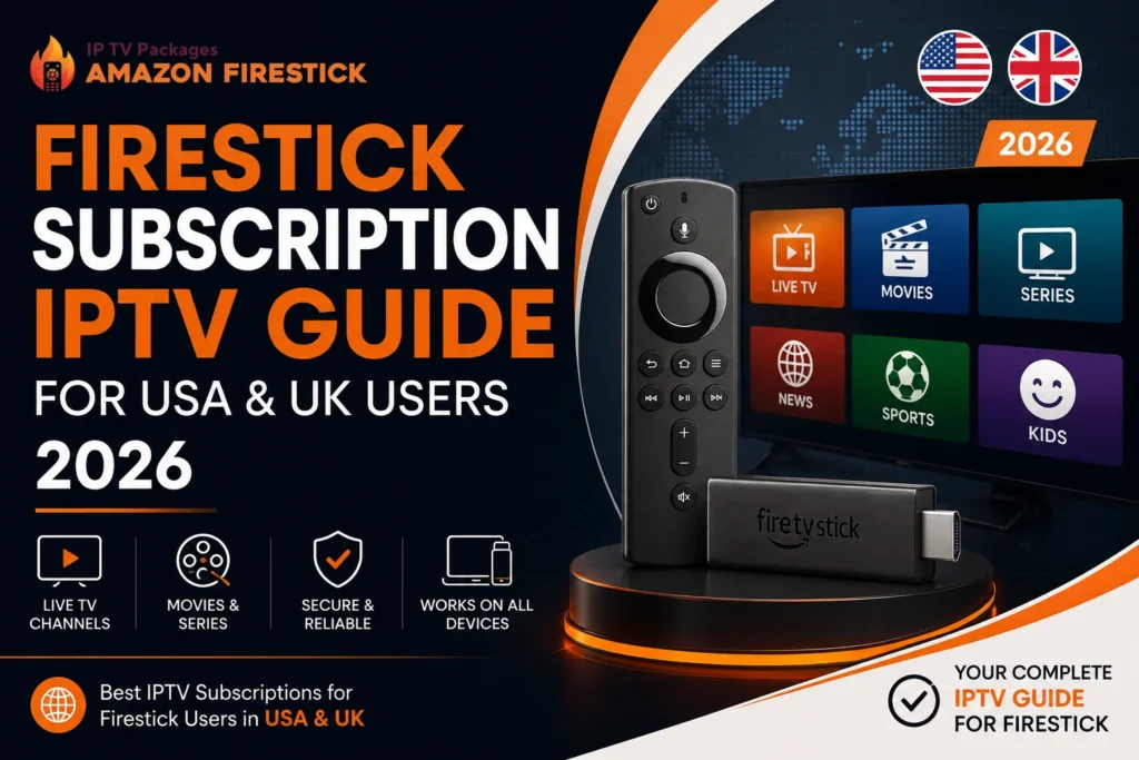 Amazon Firestick streaming a legal IPTV service on a smart TV.