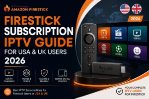 Amazon Firestick streaming a legal IPTV service on a smart TV.